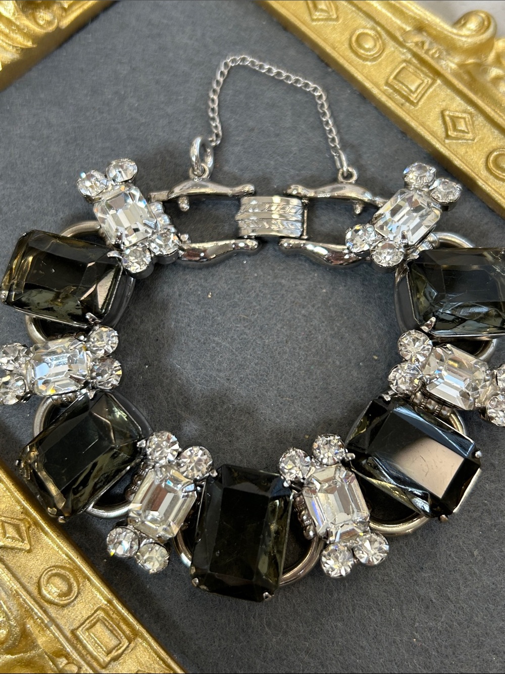Juliana Smokey Gray and Clear Crystal 5 Link Statement Bracelet